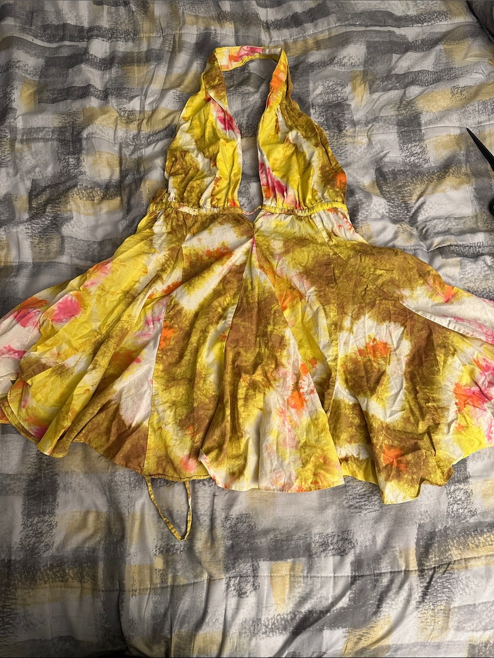 Zara Yellow Floral Halter Dress with Pink Accents